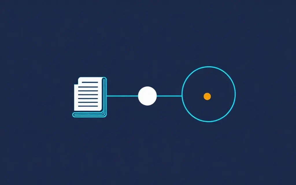 Illustration éditoriale : deux chemins cyan sur fond bleu nuit, l'un alimenté par des documents, l'autre en boucle d'apprentissage.